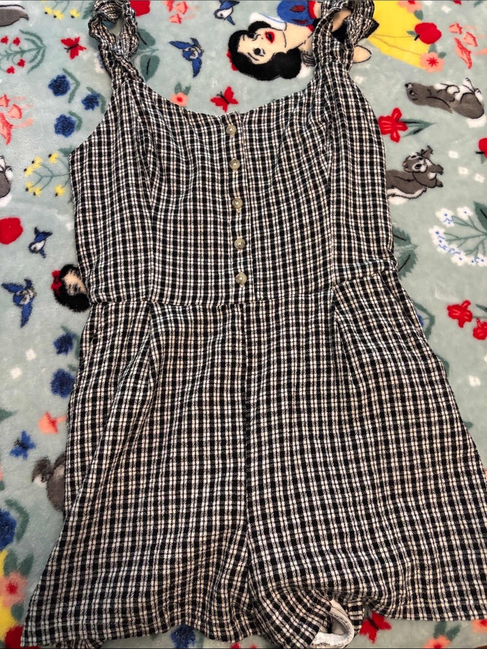 Hollister Black and White Plaid Romper with Button Front
